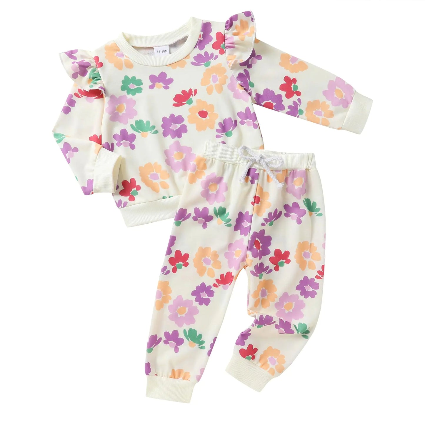 YOUNGER TREE Baby Girl Clothes Toddler Fall Winter Outfit Long Sleeve Floral Sweatsuit Top and Sweatpants Infant Clothing Set(Apricot +floral3-6 Months)